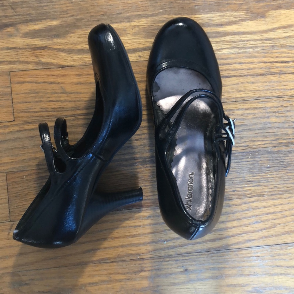 Black Leather Mary Jane Heels